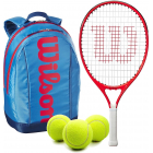 Wilson Roger Federer Junior Tennis Racquet + Backpack with 3 Tennis Balls (Blue/Orange) -