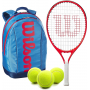 FedererJr-WR8023802001U-Ball Wilson Roger Federer Junior Tennis Racquet + Backpack with 3 Tennis Balls (Blue/Orange)