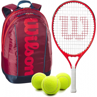 FedererJr-WR8023803001U-Ball Wilson Roger Federer Junior Tennis Racquet + Backpack with 3 Tennis Balls (Red/Infrared)