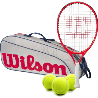 FedererJr-WR8023901001U-Ball Wilson Roger Federer Junior Tennis Racquet + 3pk Bag with 3 Tennis Balls (Grey/Red)