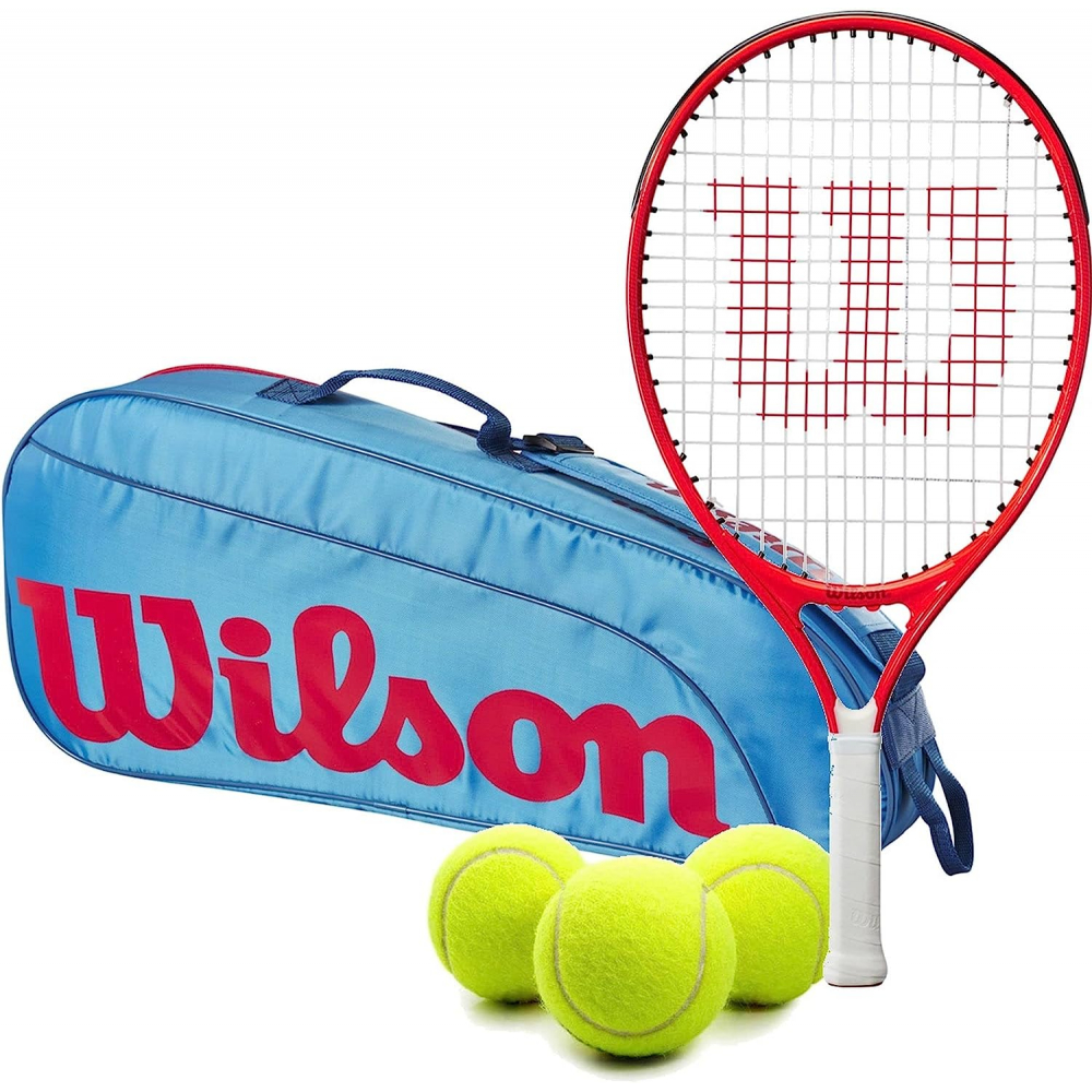 FedererJr-WR8023902001U-Ball Wilson Roger Federer Junior Tennis Racquet + 3pk Bag with 3 Tennis Balls (Blue/Orange)