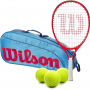 FedererJr-WR8023902001U-Ball Wilson Roger Federer Junior Tennis Racquet + 3pk Bag with 3 Tennis Balls (Blue/Orange)