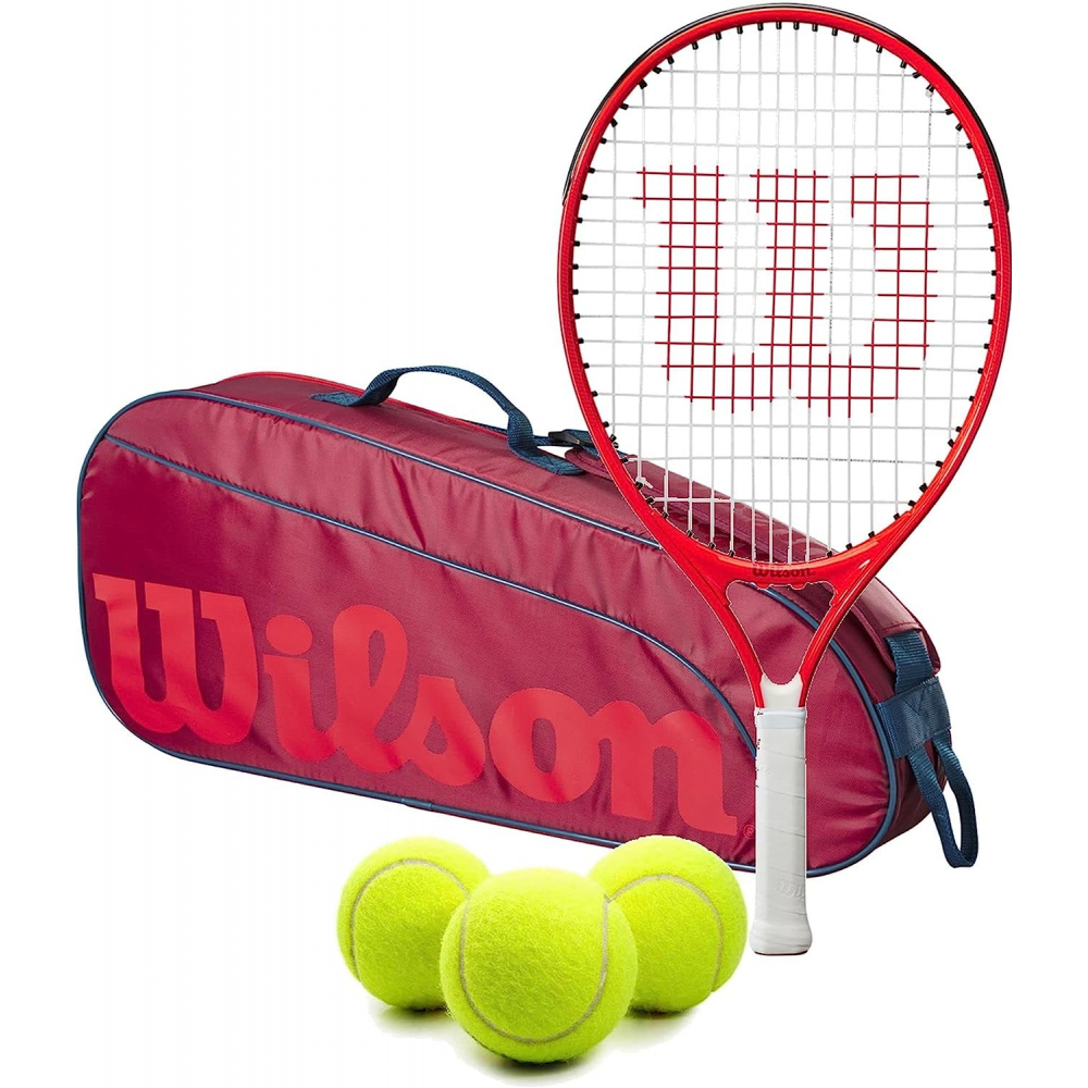 FedererJr-WR8023903001U-Ball Wilson Roger Federer Junior Tennis Racquet + 3pk Bag with 3 Tennis Balls (Red/Infrared)