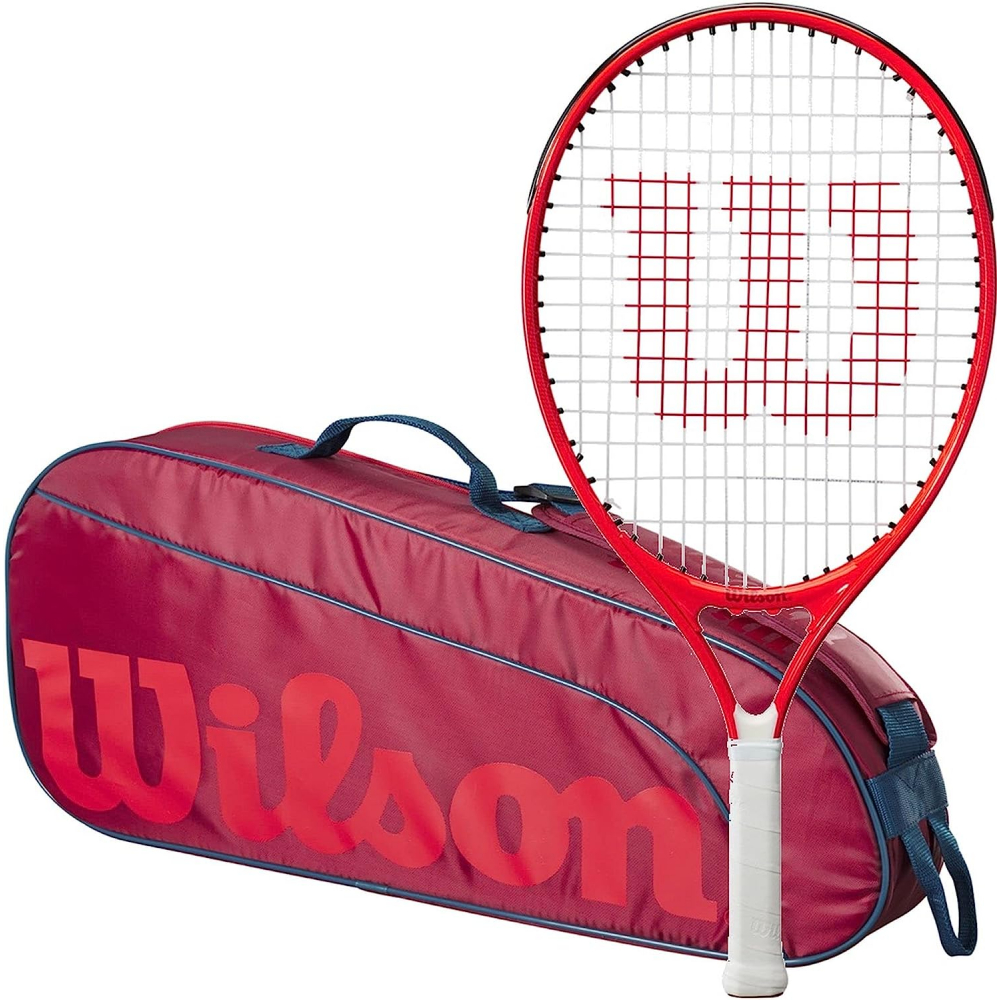 FedererJr-WR8023903001U Wilson Roger Federer Junior Tennis Racquet + 3pk Bag (Red/Infrared)