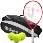 Wilson Roger Federer Glossy Red Junior Tennis Racquet Bundled w the Federer Team 3 Racquet Tennis Bag (Black) and 3 Tennis Balls -