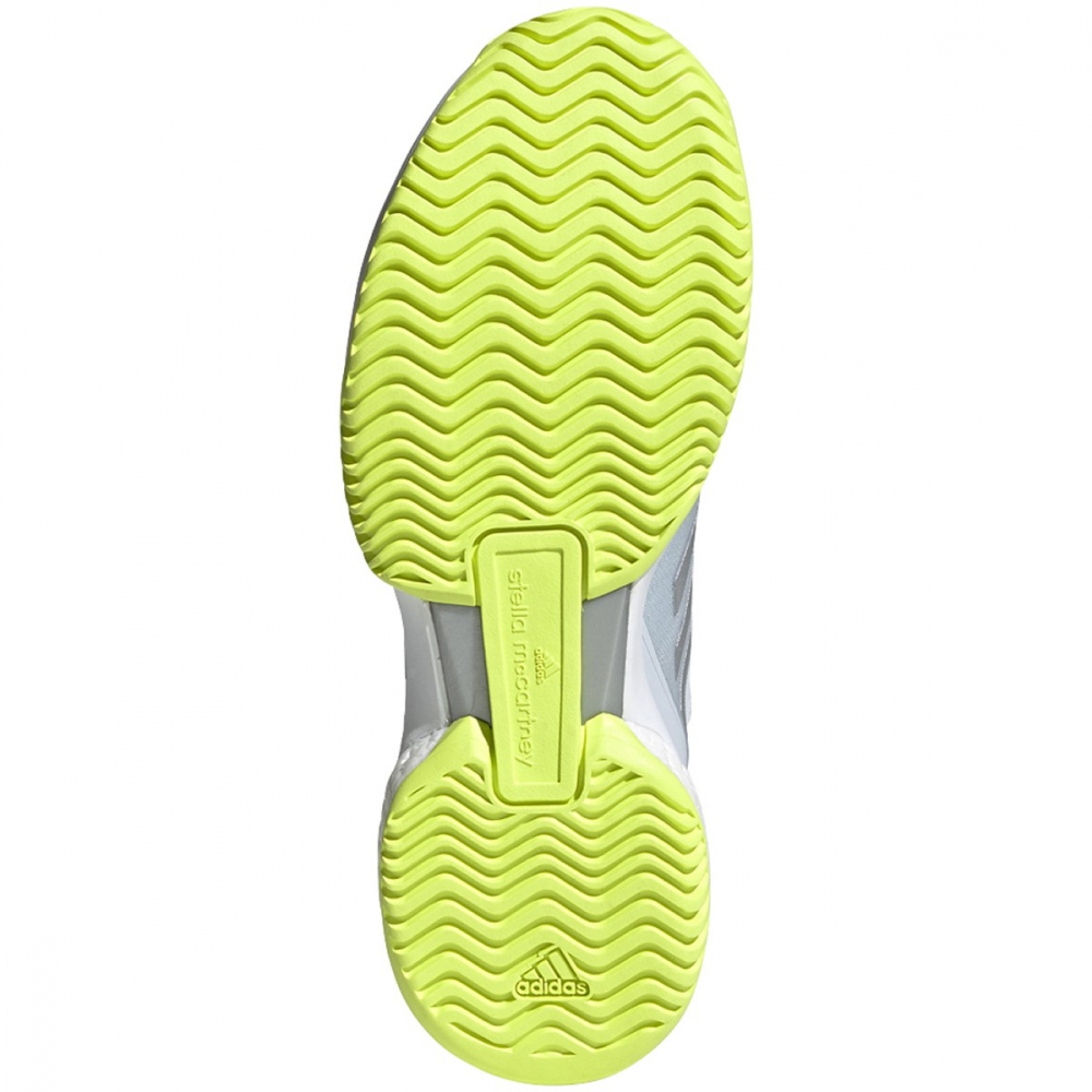 G55659 adidas Women’s Stella McCartney Barricade Boost tennis shoe (Halo Blue/Silver Metallic/Solar Yellow)