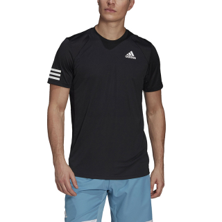 GL5403 adidas Men's Club 3 Stripe Tennis Tee Black with White Stripes - Front on Model