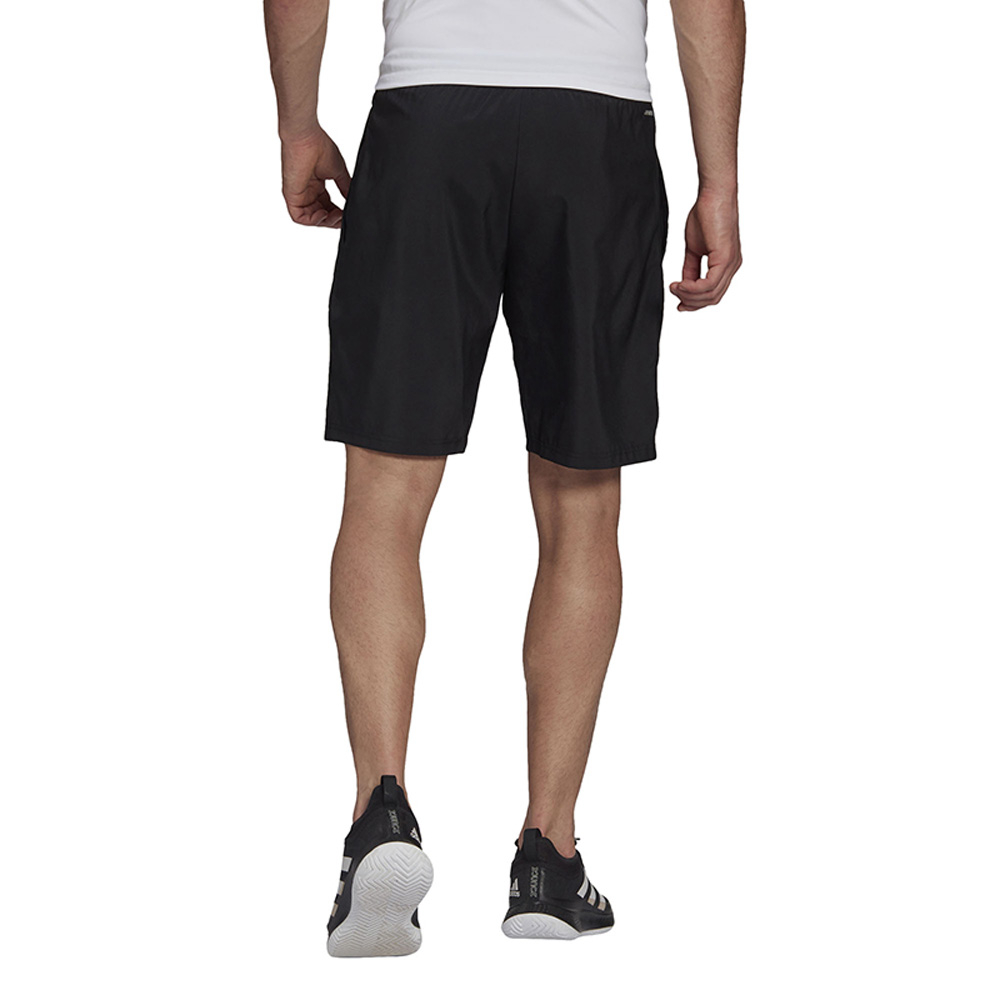 GL5411 Adidas Men’s Club 9 Inch 3 Stripe Tennis Shorts Black with White Stripes - Back