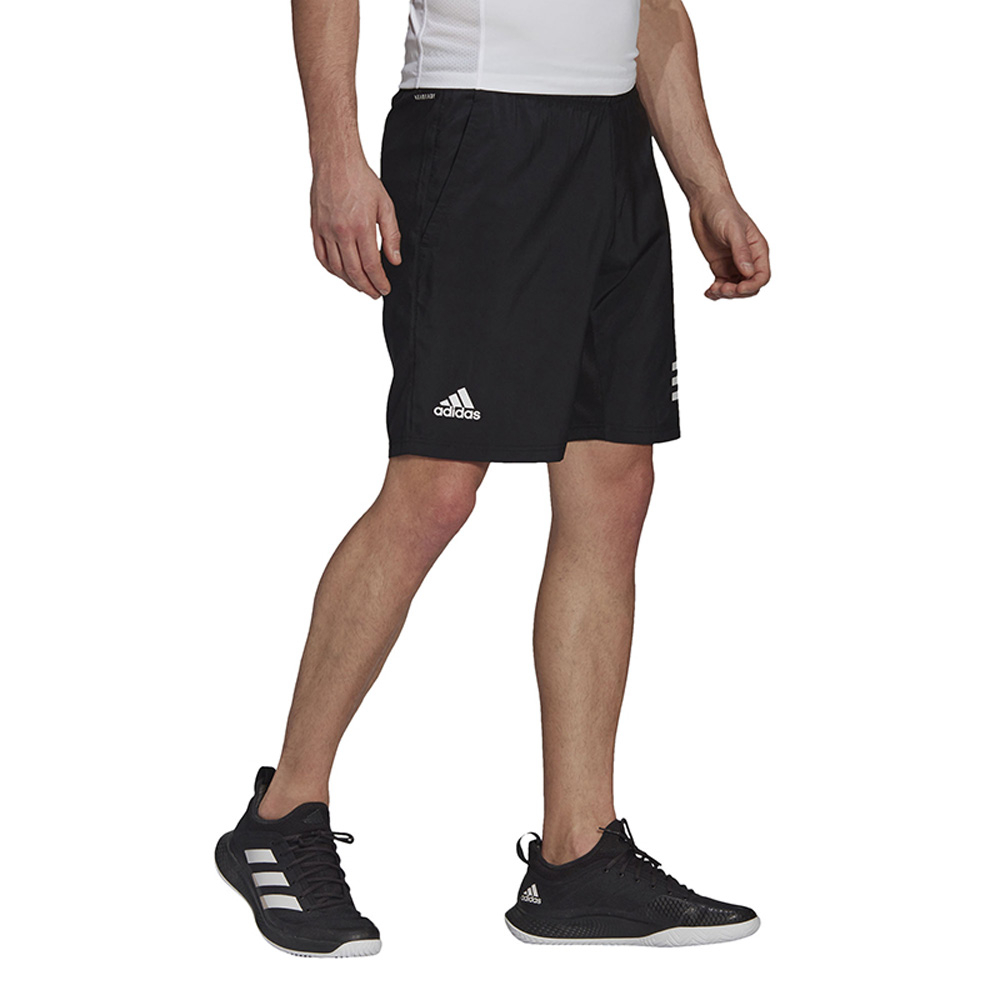 GL5411 Adidas Men’s Club 9 Inch 3 Stripe Tennis Shorts Black with White Stripes - Right Side