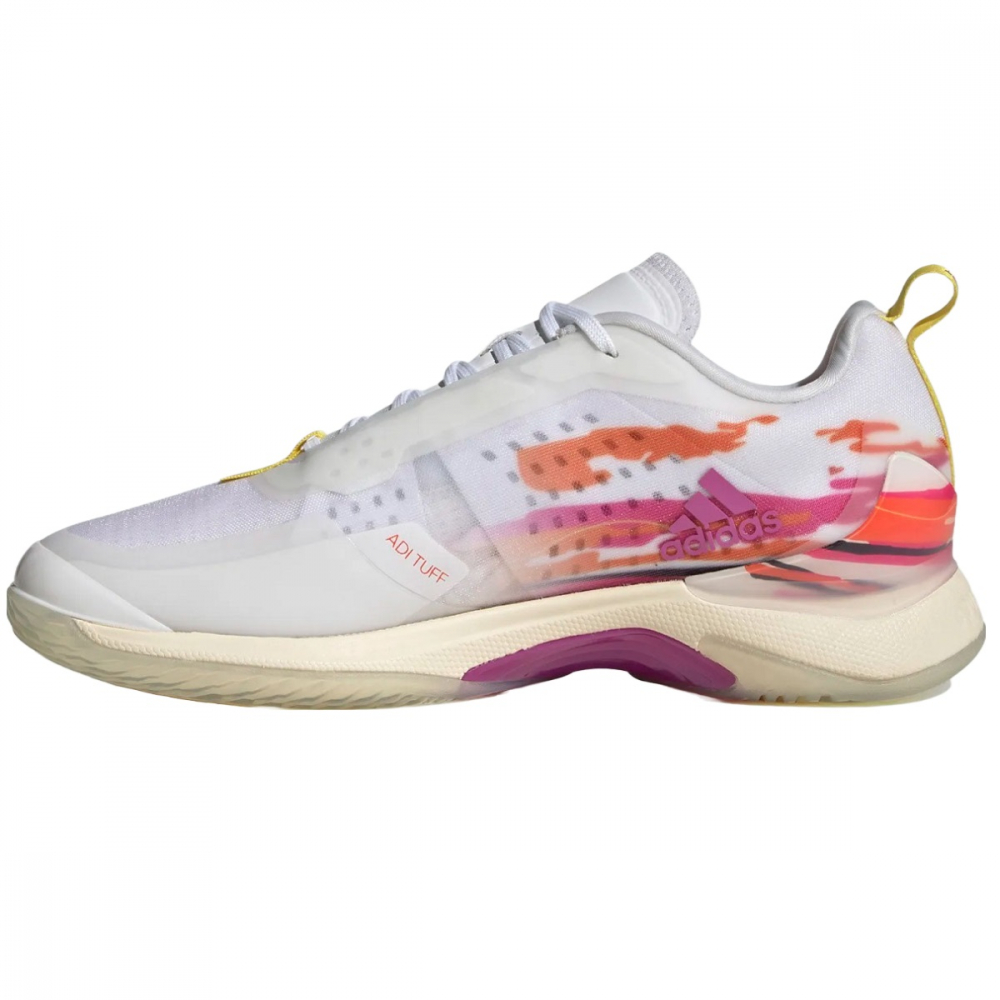 GV9616 Adidas Women's Avacourt Tennis Shoes (Cloud White/Zero Metallic/Impact Yellow) - Left