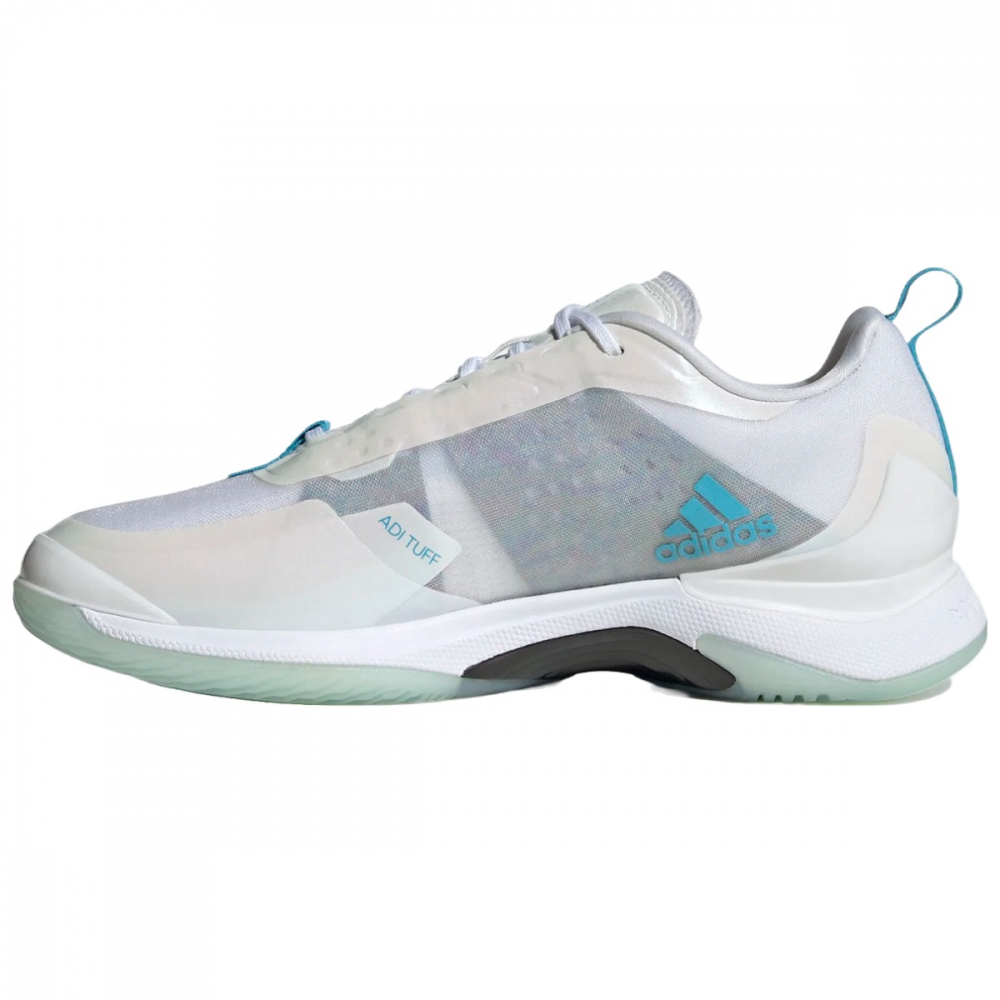 GW6265 Adidas Women's Avacourt Tennis Shoes (White/Silver Metallic/Bright Cyan) - Left