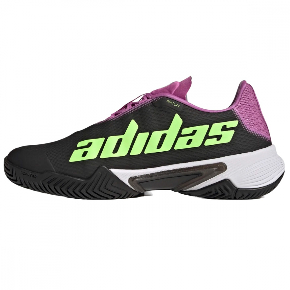GY1447  Adidas Men's Barricade Tennis Shoes (Carbon/Signal Green/Pulse Lilac) - Left