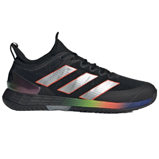 GY3999 Adidas Men's Adizero Ubersonic 4 Tennis Shoes (Core Black/Silver Metallic/Solar Red) - Right