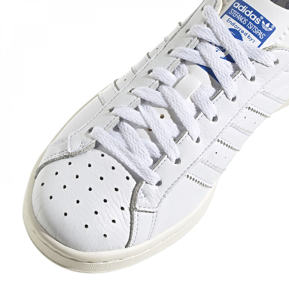 H01814 Adidas Men's Originals Earlham Tsitsipas Tennis Shoe (White/Blue/Core Black)