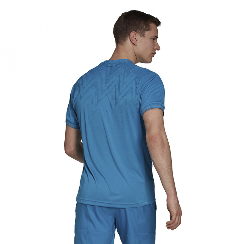 H31410 Adidas Men's Freelift Primeblue Short Sleeve Tennis Tee (Aqua) - Back