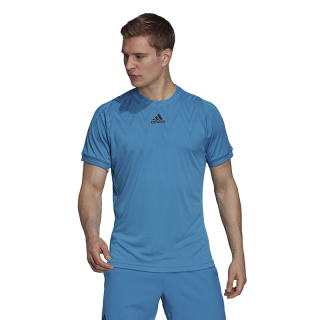 H31410 Adidas Men's Freelift Primeblue Short Sleeve Tennis Tee (Aqua) - Front