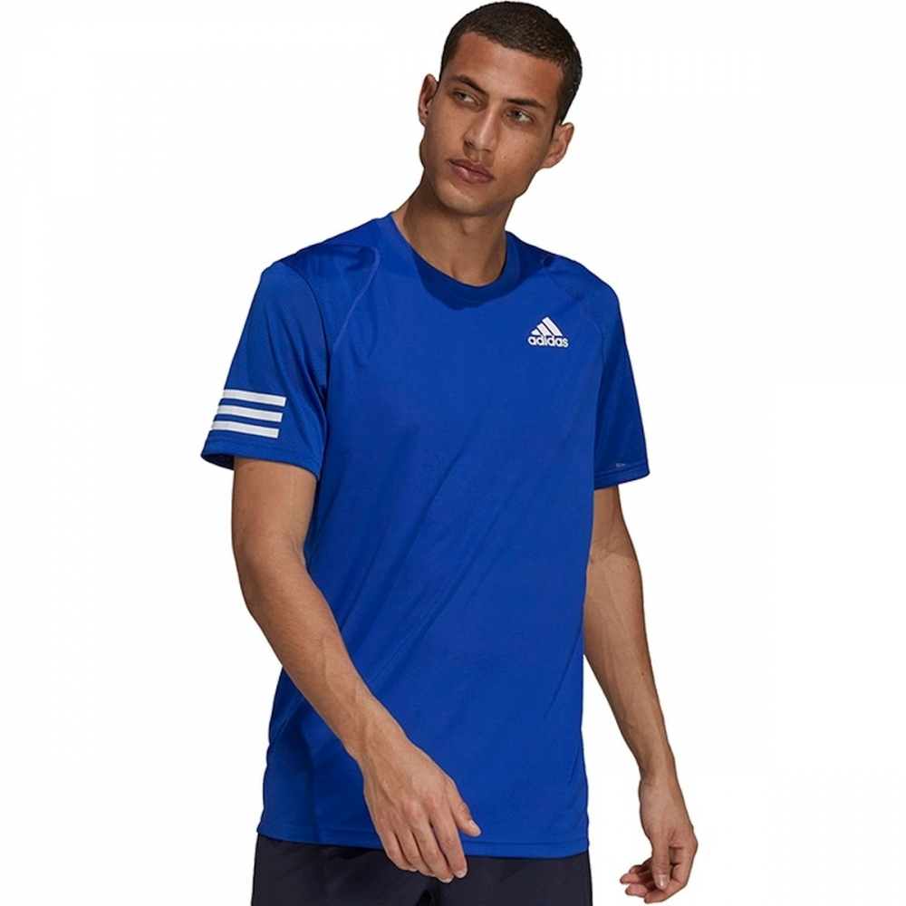 H34690 Adidas Men's Club 3 Stripe Tennis Tee (Bold Blue/White)