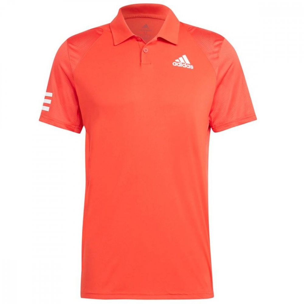 H34698 Adidas Men's Club 3 Stripe Tennis Polo Shirt (Vivid Red/White)