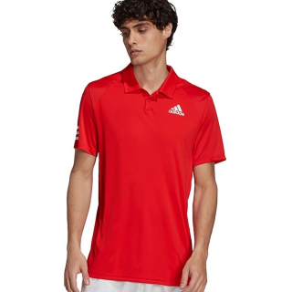H34698 Adidas Men's Club 3 Stripe Tennis Polo Shirt (Vivid Red/White)