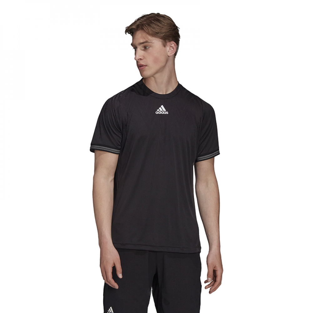 H50265 Adidas Men's Freelift Primeblue Short Sleeve Tennis Tee (Black - Front)