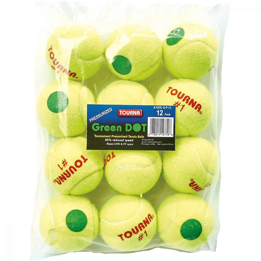 KIDS-G-P12 Tourna Youth Green Dot Tennis Ball 12 Pack