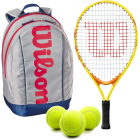 Wilson US Open Junior Tennis Racquet + Backpack + 3 Tennis Balls (Grey/Red) -