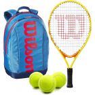 Wilson US Open Junior Tennis Racquet + Backpack + 3 Tennis Balls (Blue/Orange) -