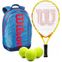 OpenJr-WR8023802001U-Ball Wilson US Open Junior Tennis Racquet + Backpack + 3 Tennis Balls (Blue/Orange)