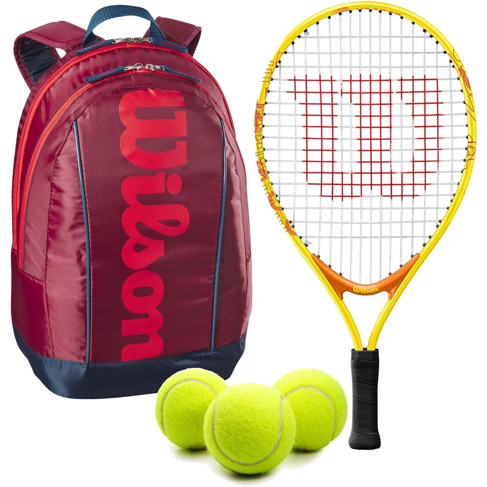 OpenJr-WR8023803001U-Ball Wilson US Open Junior Tennis Racquet + Backpack + 3 Tennis Balls (Red/Infrared)