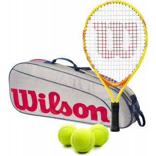 OpenJr-WR8023901001U-Ball Wilson US Open Junior Tennis Racquet + 3pk Bag + 3 Tennis Balls (Grey/Red)