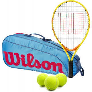 OpenJr-WR8023902001U-Ball Wilson US Open Junior Tennis Racquet + 3pk Bag + 3 Tennis Balls (Blue/Orange)