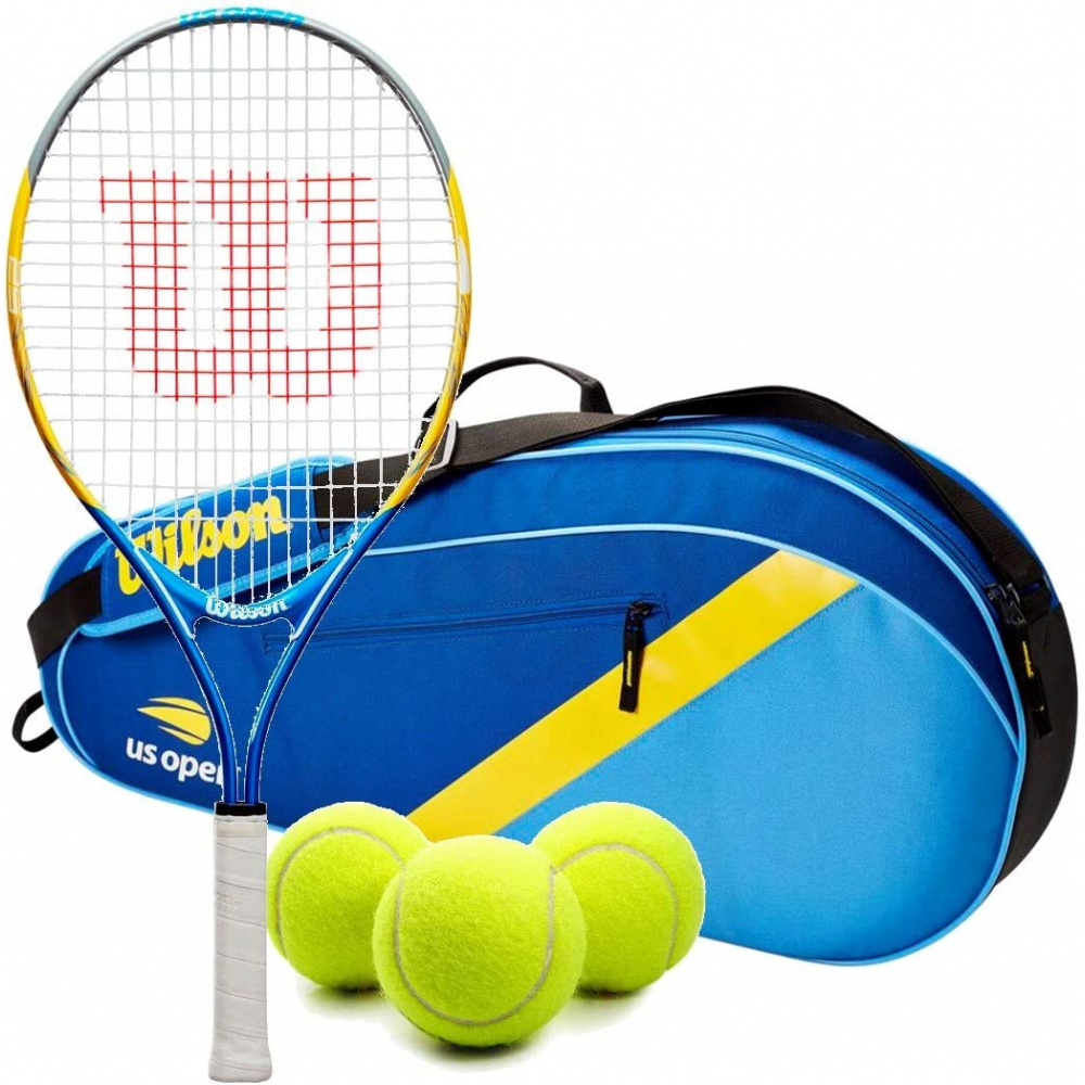 Wilson US Open Junior Tennis Racquet Bundled w US Open Tennis Bag and a Can of US Open Tennis Balls
