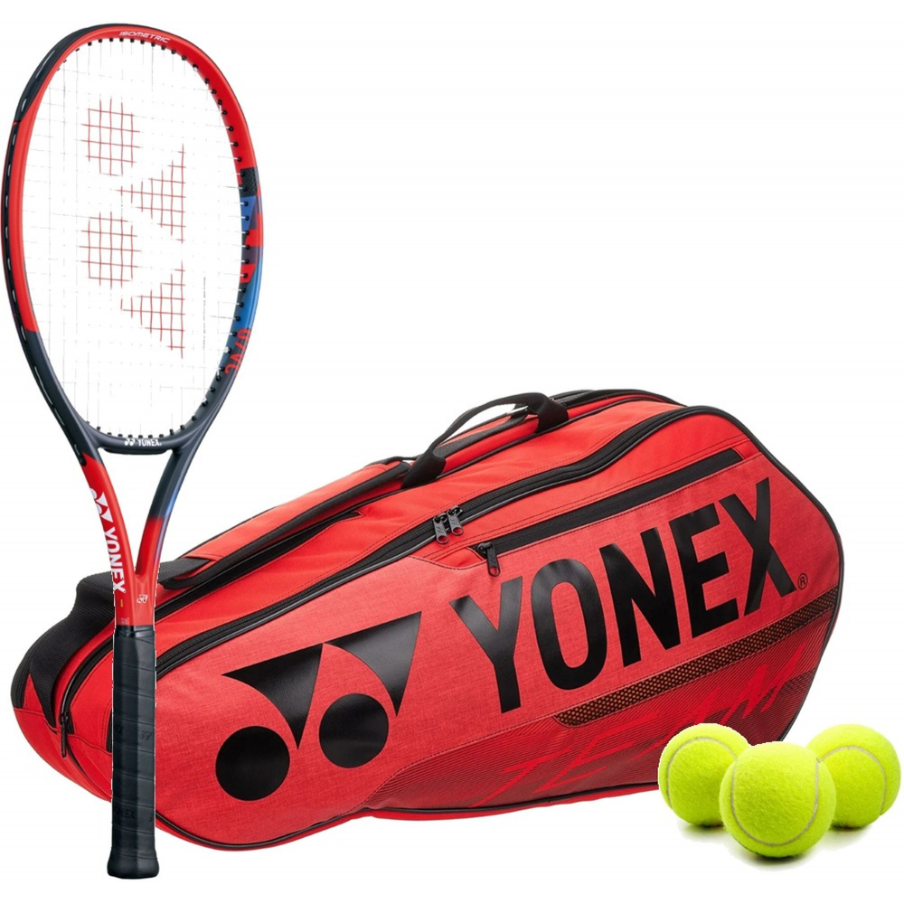 VCoreAce-BAG42126R-Ball Yonex VCore Ace 7th Gen Tennis Racquet + 6pk Bag with 3 Tennis Balls (Red)