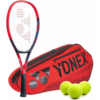 VCoreJr-BAG42123R-Ball Yonex Junior VCore 7th Generation Scarlet Tennis Racquet Bundled with a Yonex Team 3 Racquet Tennis Bag and a Can of 3 Tennis Balls (Red)