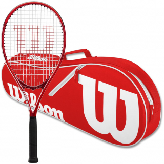 WR019310U-WR8005202001-Ball-BNDL Wilson Pro Staff Precision XL 110 Tennis Racquet Red White Advantage II Bag