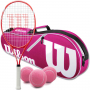 WR025810U-AdvantageBag-PinkBall Wilson Envy XP Lite Pre-Strung Recreational Tennis Racquet Set Kit Pink Advantage Bag Pink Ball
