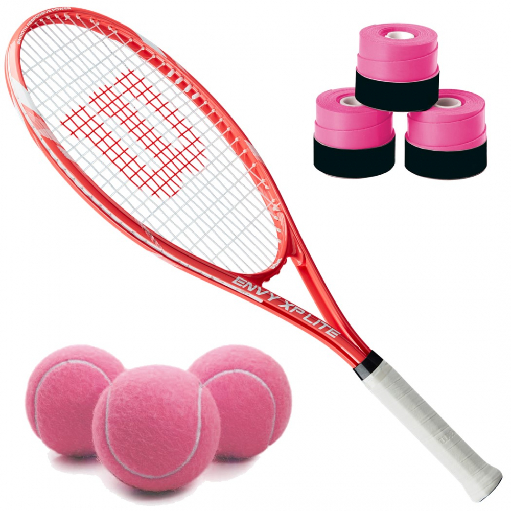 WR025810U-PinkBall-OG Wilson Envy XP Lite Tennis Racquet Racket Pink Overgrips Ball