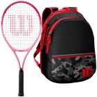 Wilson Burn Pink Girls’ Tennis Racquet bundled with a Black Camo Kids’ Tennis Backpack -