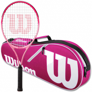 WR052610U-WR8005201001-BNDL Wilson Burn Pink Junior Tennis Racquet Pink White Advantage Bag 