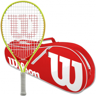 FedererJr-Closeout-WR8005202001 Wilson Roger Federer Junior Tennis Racquet Bundled w a Red/White Advantage II Tennis Bag a