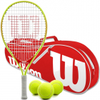 Wilson Roger Federer Junior Tennis Racquet Bundled w a Red/White Advantage II Tennis Bag and 3 Tennis Balls -