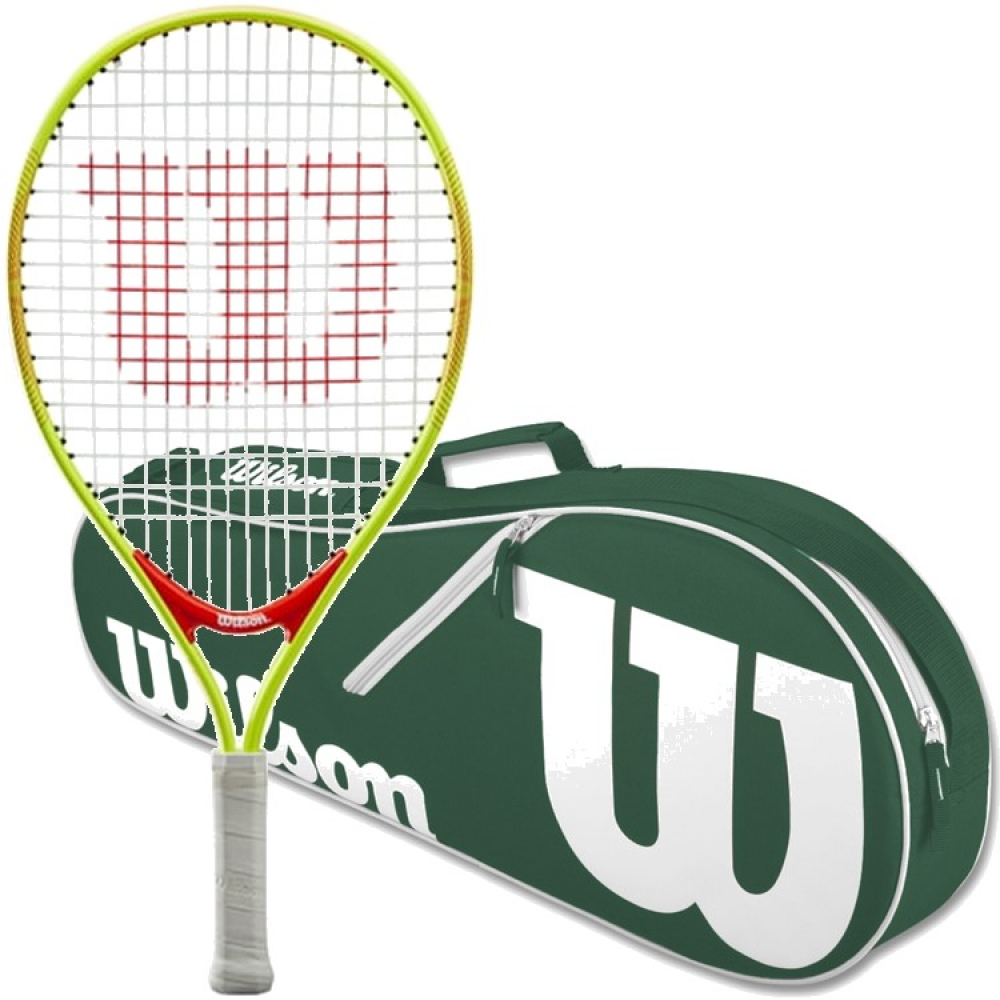 FedererJr-Closeout-WR8005203001 Wilson Roger Federer Junior Tennis Racquet Bundled w a Green/White Advantage II Tennis Bag a