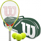 Wilson Roger Federer Junior Tennis Racquet Bundled w a Green/White Advantage II Tennis Bag and 3 Tennis Balls -
