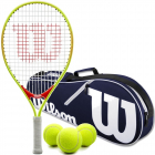 Wilson Roger Federer Junior Tennis Racquet Bundled w a Navy/White Advantage II Tennis Bag and 3 Tennis Balls -