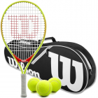 Wilson Roger Federer Junior Tennis Racquet Bundled w a Black/White Advantage II Tennis Bag and 3 Tennis Balls -