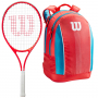 WR054310U-WR8012904001-BNDL Wilson Roger Federer Junior Red White Tennis Racquet Coral Blue White Kids Backpack