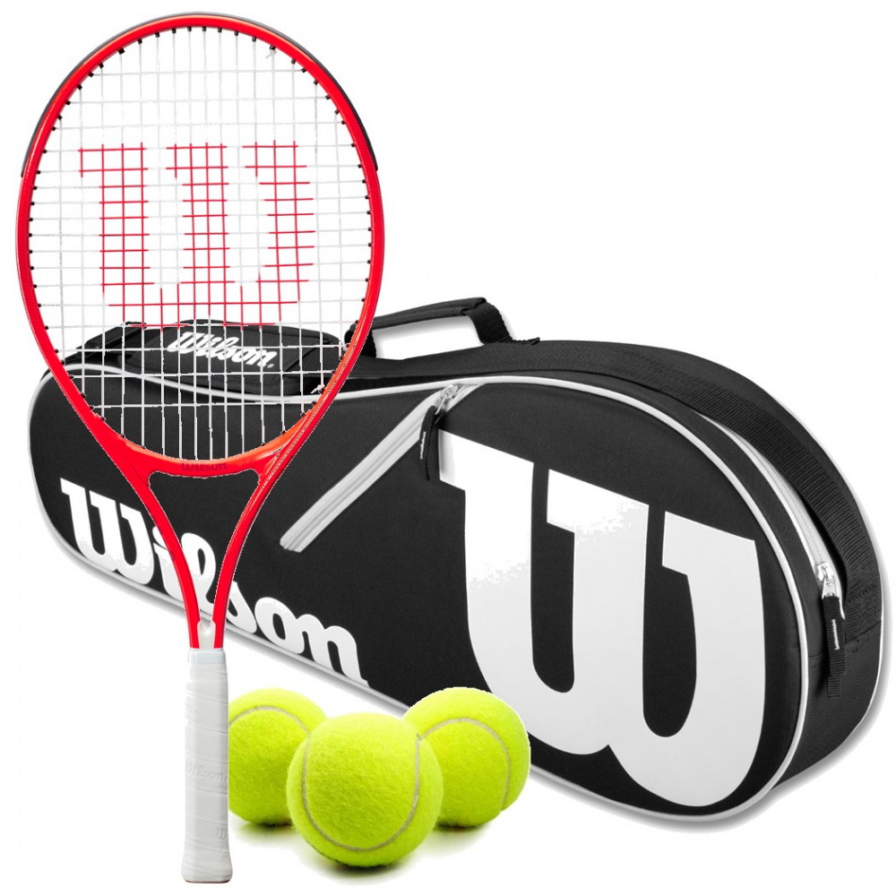 3 Beginner Balls & Cover Wilson Federer 23 " Junior Black/White Tennis Racket 
