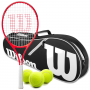 WR054310U-WRZ601403-Ball-BNDL Wilson Junior Roger Federer Red White Tennis Racquet Black White Advantage II Bag Tennis Balls