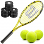WR069210U-Black-OG Wilson Minions Kids Tennis Racquet Black Overgrips Balls