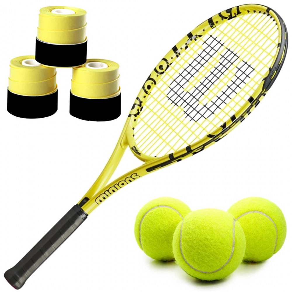 Open Junior Tennis Racket Starter Kit or Set Bundled with a Can of U.S Wilson U.S Open All-Court Balls and a 3-Pack of Overgrips 